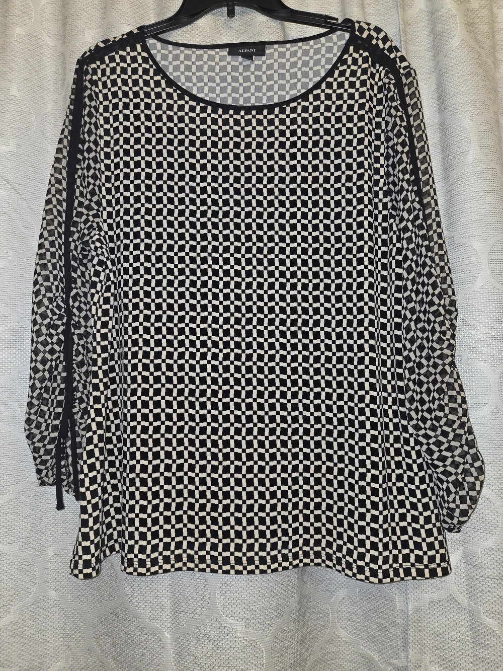 Alfani Black & White Checkerboard Long Sleeve Tunic